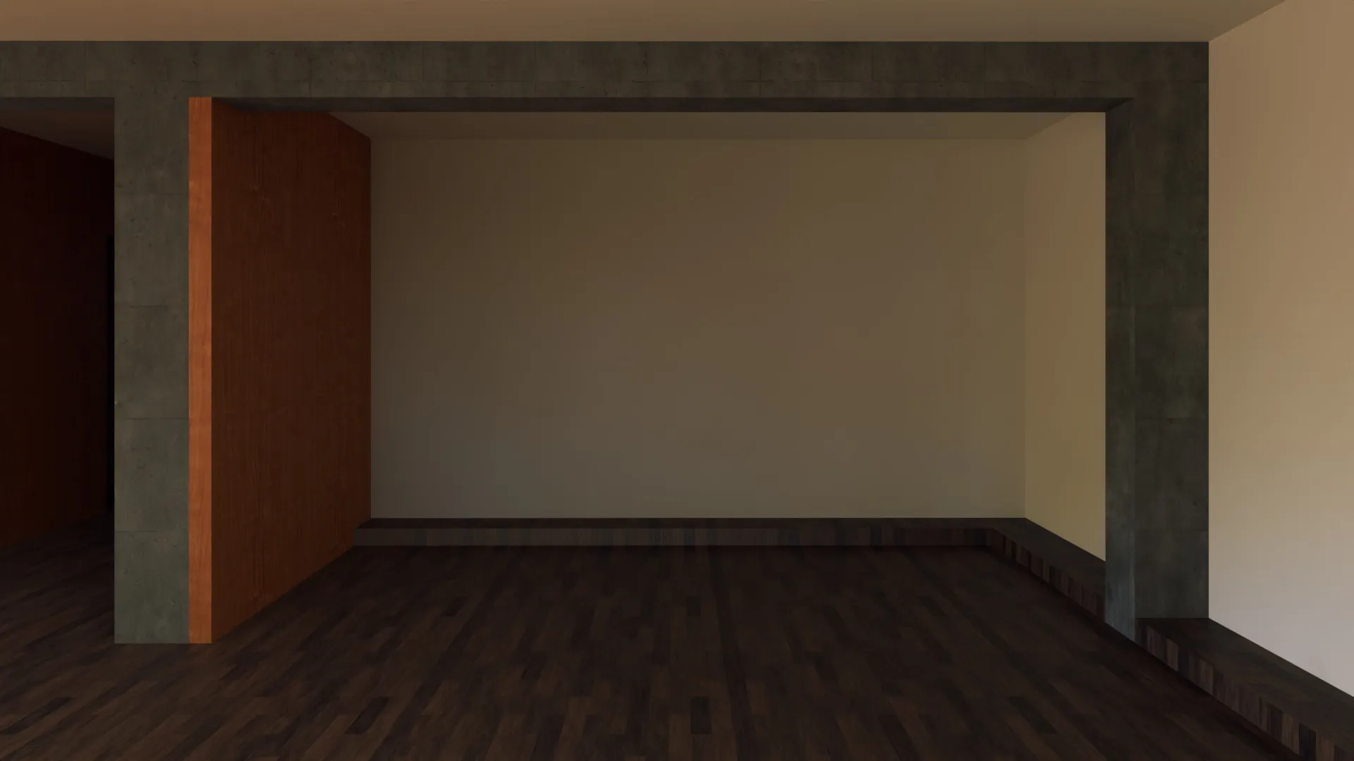 A render of a corner of the living room